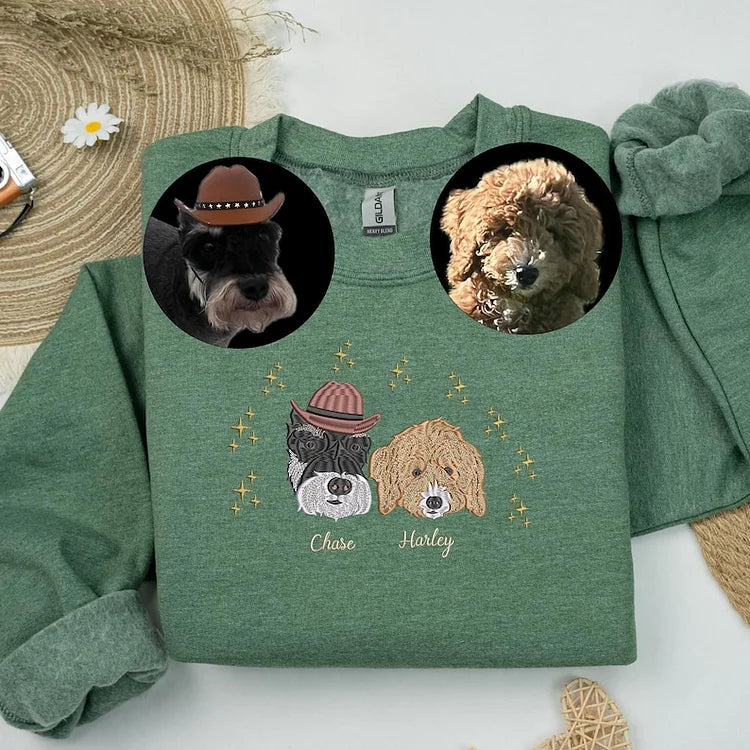 Pet Embroidered Sweatshirt, Custom Pet Face Hoodie Sweatshirt T-shirt