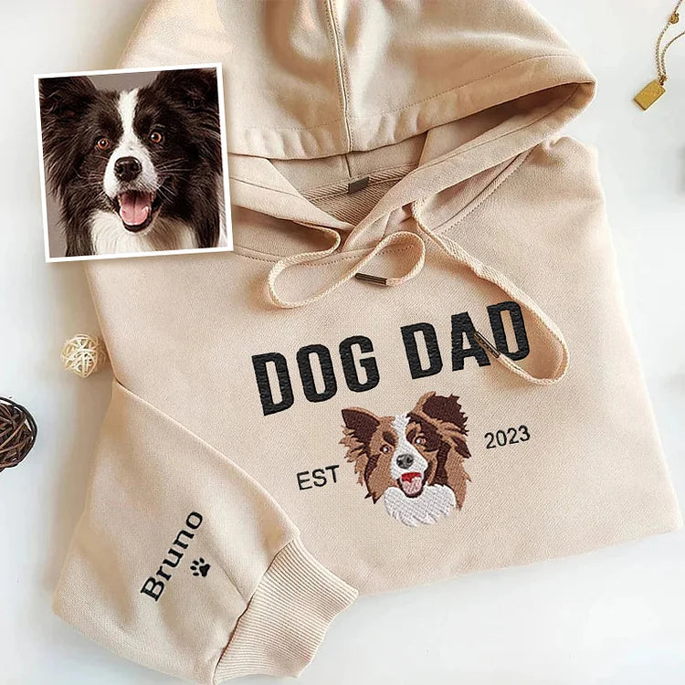 Custom Embroidered Varsity Dog Dad Sweatshirt or Hoodie Portrait from Photo