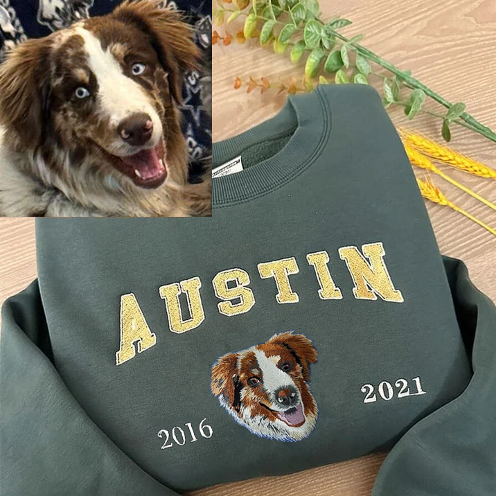 Custom Premium Handcrafted Memorial Pet Photo Embroidery with Est Year T-shirt Sweatshirt Hoodie