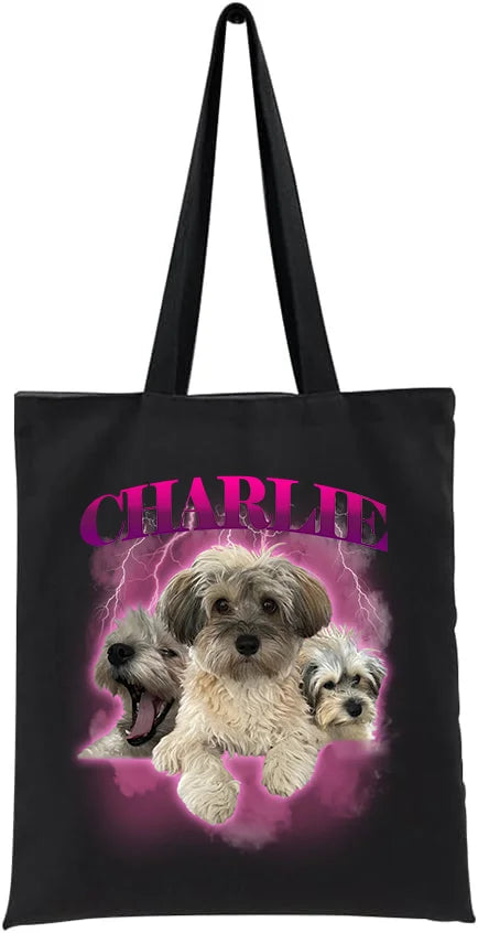 Retro Pet Tote Bag, Personalized Pet Tote, 90s Bootleg Custom Photo Tote Bag