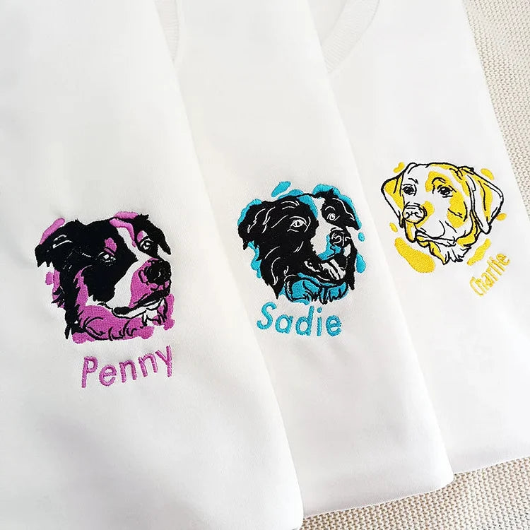 Colorful Embroidered Pet Portrait Crewneck