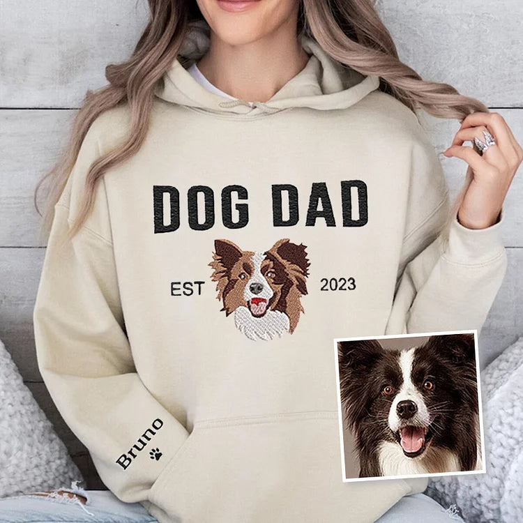 Custom Embroidered Varsity Dog Dad Sweatshirt or Hoodie Portrait from Photo