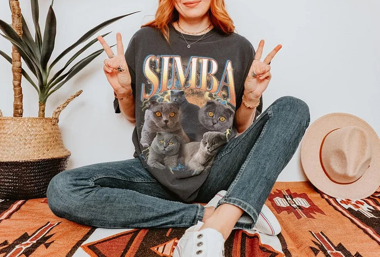 Custom Retro Cat Dog Shirt, Custom Photo Vintage 90s Graphic