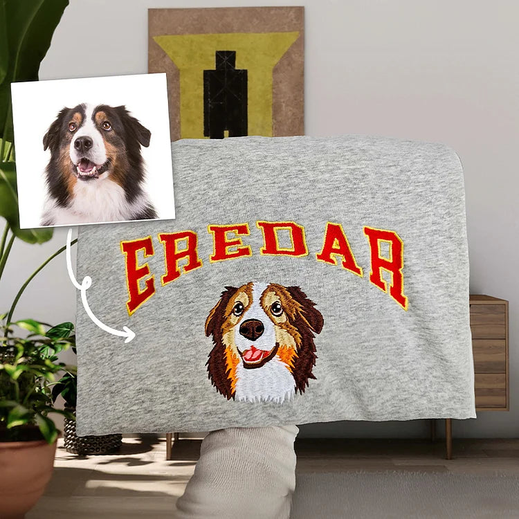 Custom Dog Hoodie Embroidered Dog Name, Personalized Pet Face Sweatshirt