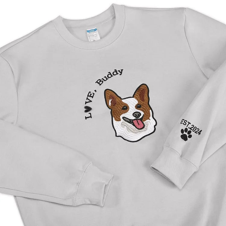 Custom Embroidered Pet Sweatshirt, Dog Face Embroidered Sweatshirt From Photo Hoodie T-shirt