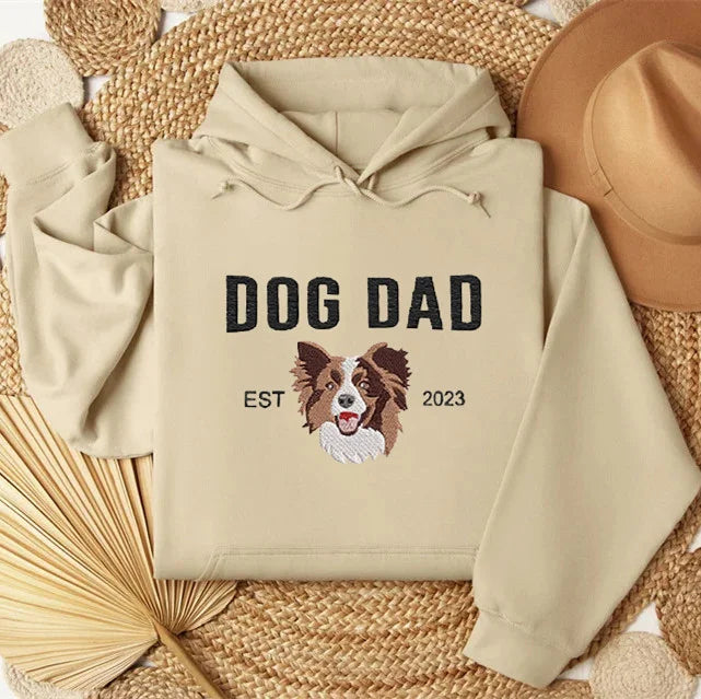 Custom Embroidered Varsity Dog Dad Sweatshirt or Hoodie Portrait from Photo