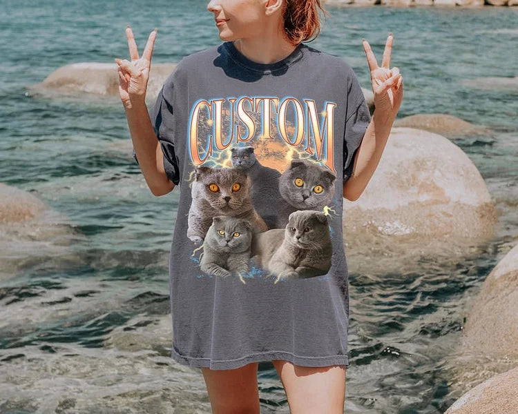 Custom Retro Cat Dog Shirt, Custom Photo Vintage 90s Graphic