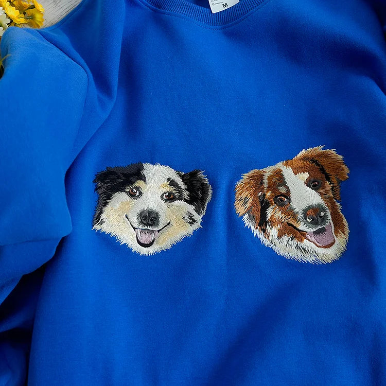 Custom Premium Handcrafted Pet Photo Embroidery T-shirt Sweatshirt Hoodie