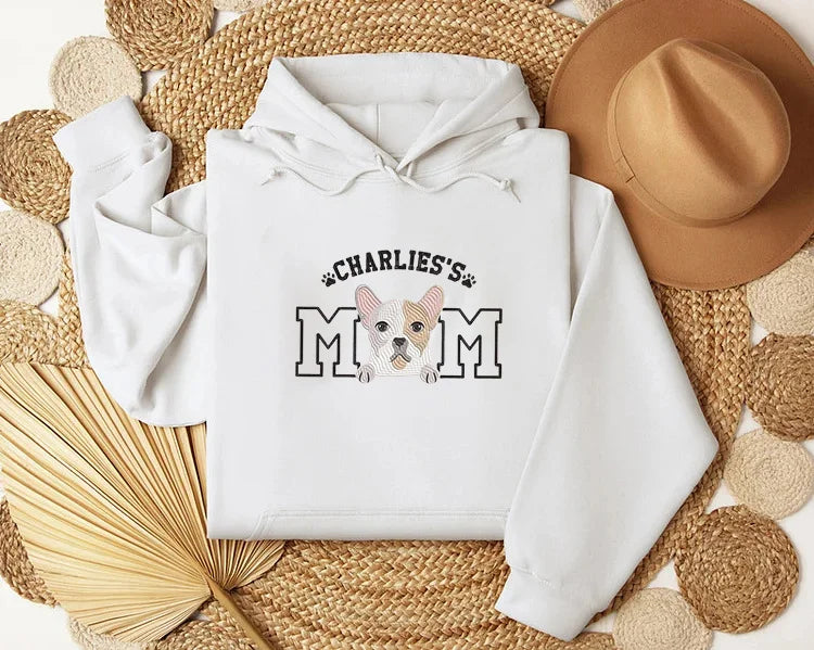 Custom Embroidery Portrait Dog Mom/Dog Dad Sweatshirt with Pet Name