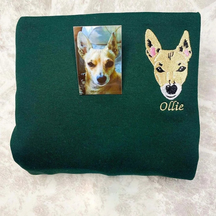 Dog Mom Custom Pet Portrait Sweatshirt Embroidered Hoodie