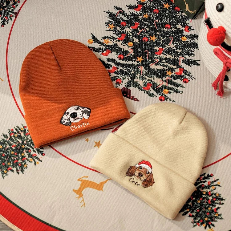 Custom Pet Face Embroidered Beanie Personalized Beanie Dog Mom Hat Christmas Gift