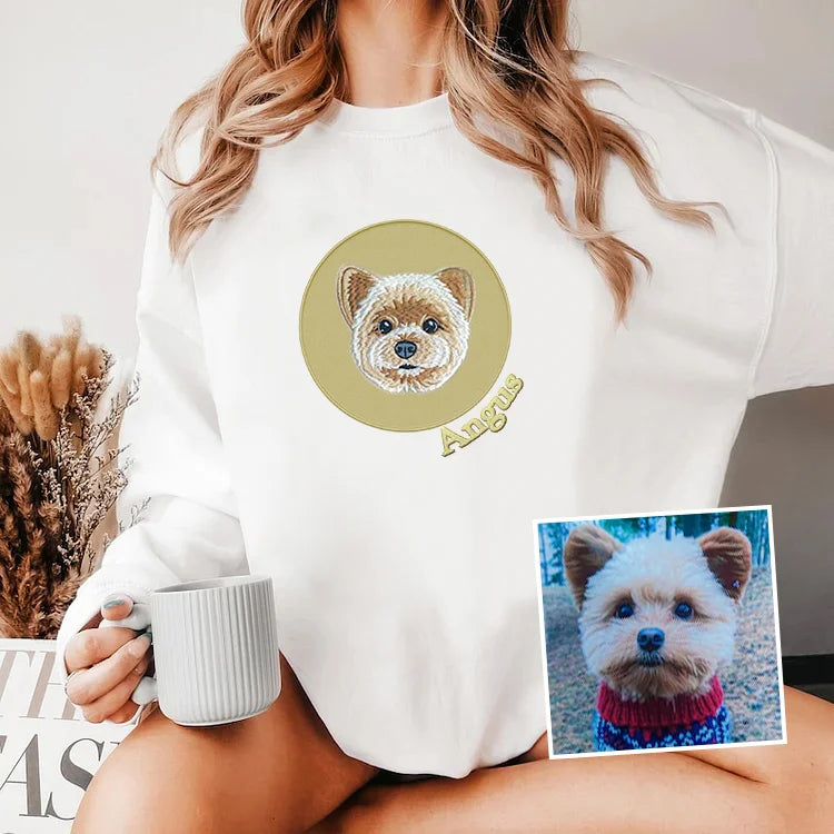 Personalized Pet Embroidered Sweatshirt Custom Pet Portrait Tee HoodiePersonalized Pet Embroidered Sweatshirt Custom Pet Portrait Tee Hoodie