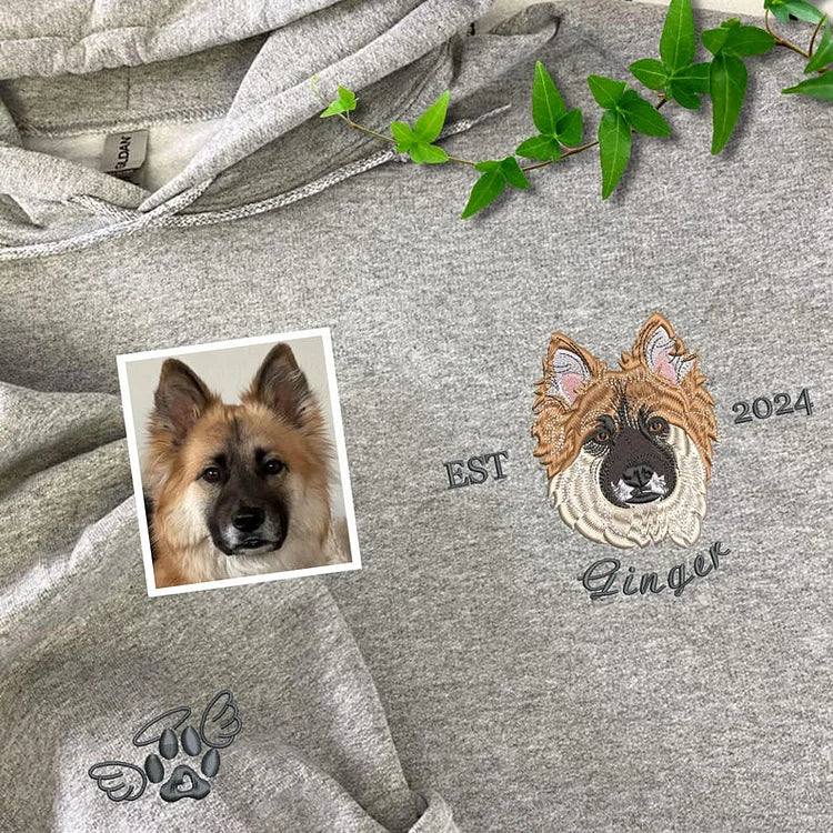 Custom Pet Embroidery Shirt from Photo, Custom Cat Dog Embroidery Hoodie Sweatshirt T-shirt