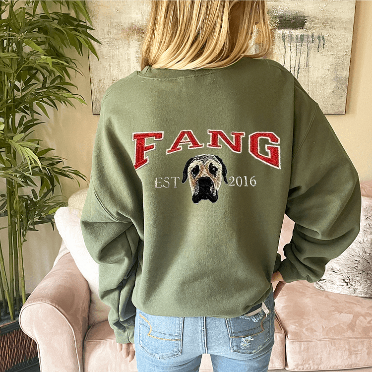 Personalized Embroidered Sweatshirt with Pets Name on Back of Sweatshirt