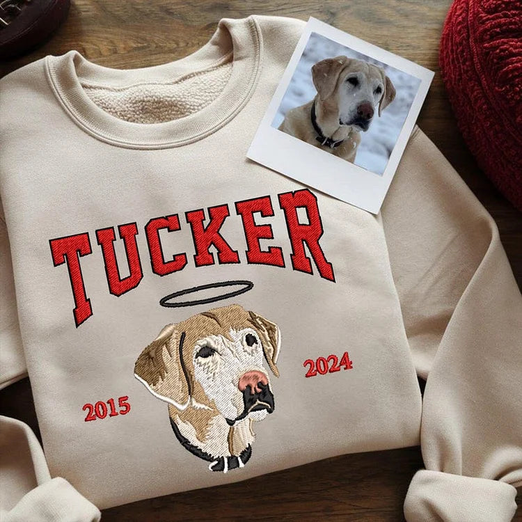 Custom Premium Handcrafted Memorial Pet Photo Embroidery with Est Year T-shirt Sweatshirt Hoodie