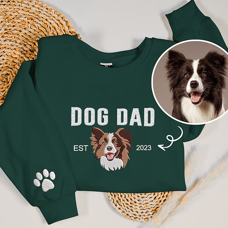 Custom Embroidered Varsity Dog Dad Sweatshirt or Hoodie Portrait from Photo