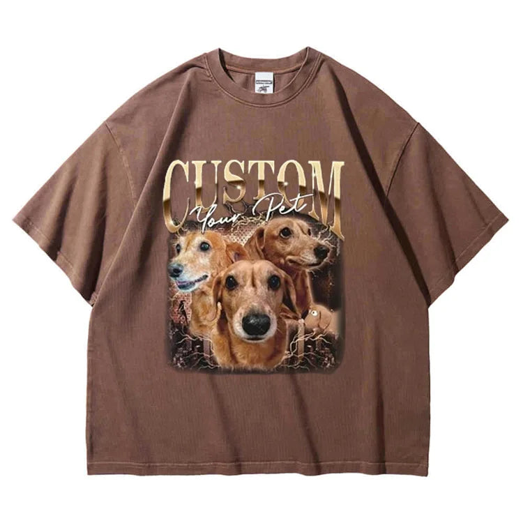 Custom Pet Photo Printing Vintage Pepper Color T-shirt Retro 90s Pepper Color Tee