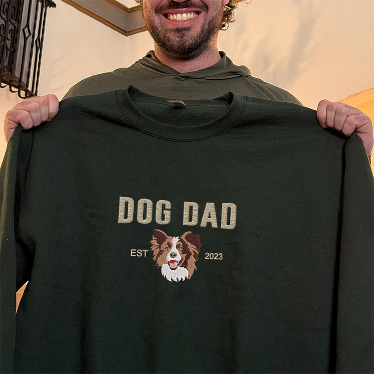 Custom Embroidered Varsity Dog Dad Sweatshirt or Hoodie Portrait from Photo