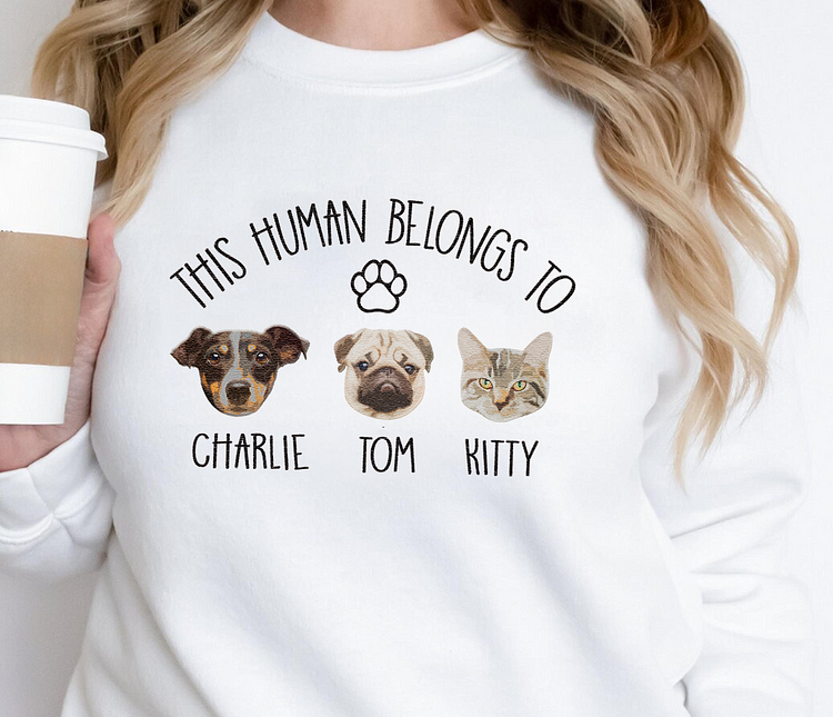 This Human Belongs to Dog Portrait Embroidered Hoodie Sweatshirt T-shirt