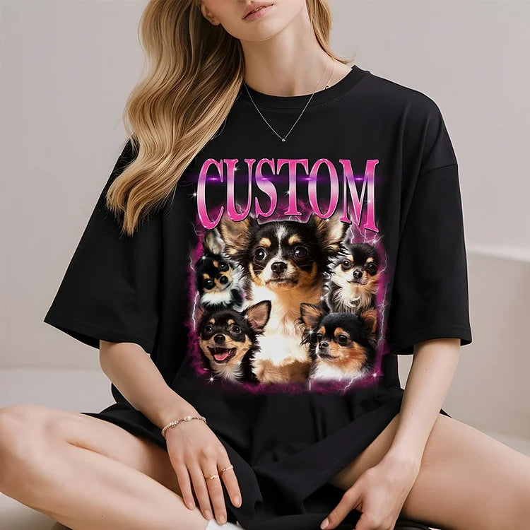 Custom Bootleg Rap Tee, Vintage Pet Shirt Pet Photo + Name Sweatshirt Hoodie