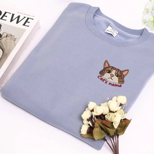 Personalized Pet Embroidery Dog Cat Photo Name Embroidered T-shirt Hoodie Sweatshirt