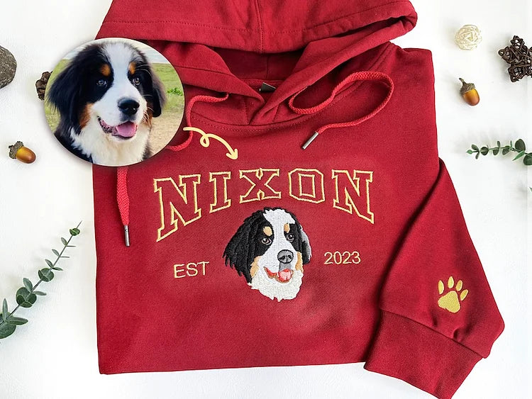 Custom Dog Hoodie Embroidered Dog Name, Personalized Pet Face Sweatshirt