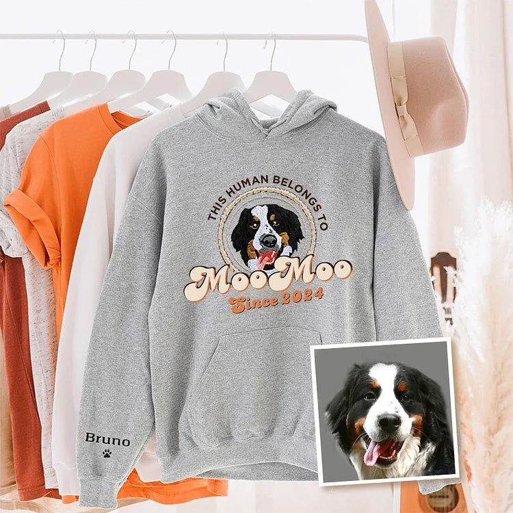 This Human Belongs to Custom Pet Portrait Embroidered Hoodie Sweatshirt T-shirt