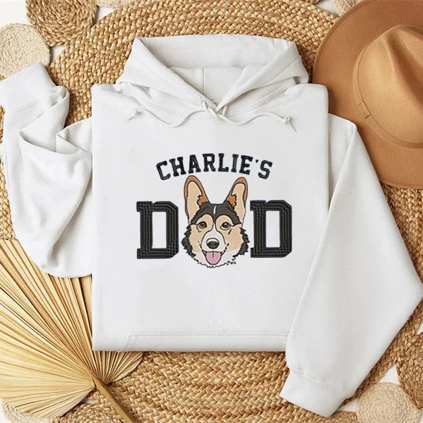 Personalized Embroidered Dog Dad Sweatshirt From Photo- Custom Dog Portrait Embroidered Hoodie