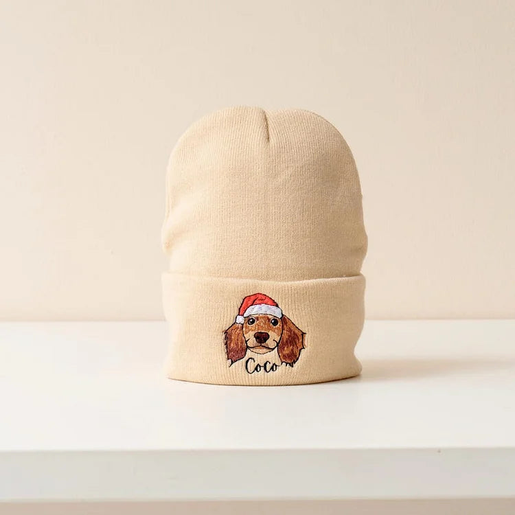 Custom Pet Face Embroidered Beanie Personalized Beanie Dog Mom Hat Christmas Gift