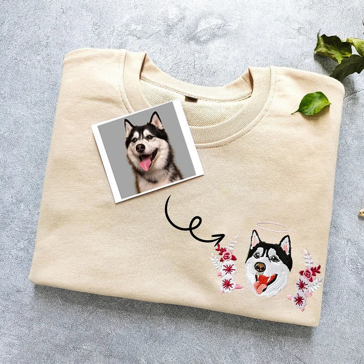 Custom Dog Pet Portrait Embroidered Sweatshirt Hoodie