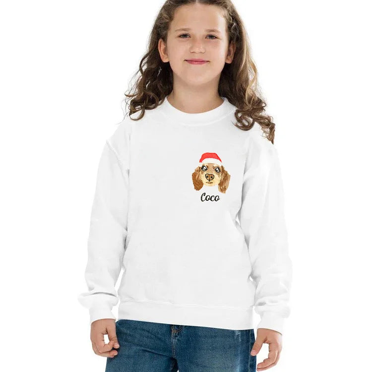 Custom Embroidered Pet Portrait Christmas Jumper Sweatshirt Hoodie T-shirt Xmas Gift For Kid