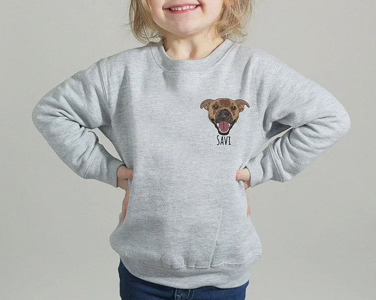 Custom Embroidered Pet Sweatshirt for Kids, Dog Embroidery, Personalized Kids Sweatshirt