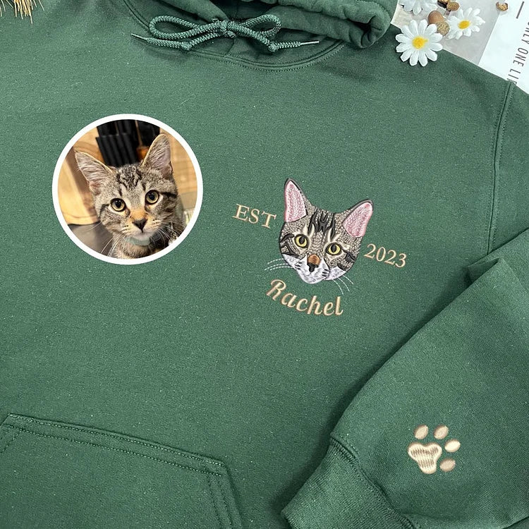 Custom Pet Embroidery Shirt from Photo, Custom Cat Dog Embroidery Hoodie Sweatshirt T-shirt