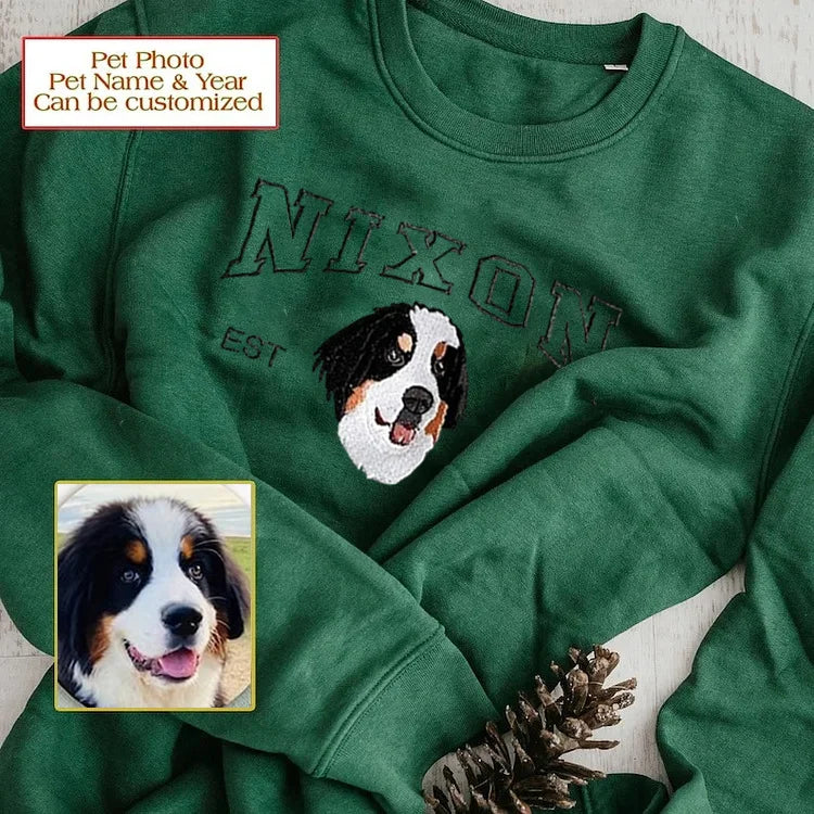 Custom Dog Hoodie Embroidered Dog Name, Personalized Pet Face Sweatshirt