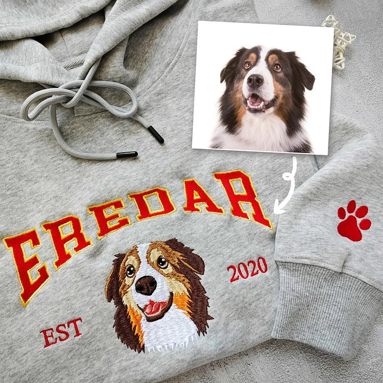 Custom Dog Hoodie Embroidered Dog Name, Personalized Pet Face Sweatshirt