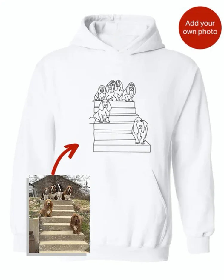 Custom Pet Photo Outline Embroidered Hoodie Crewneck T-shirt