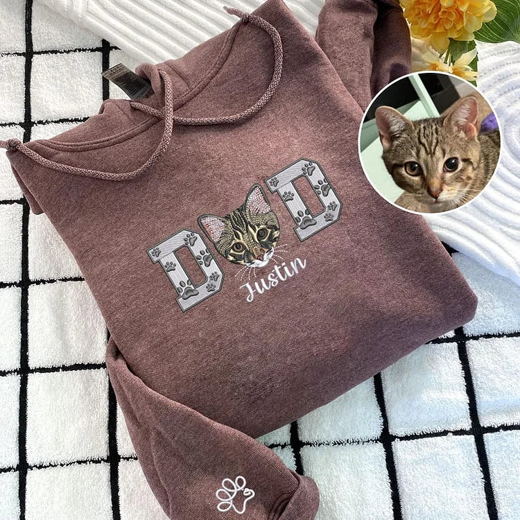 Cat Dad Dog Dad Dog Mom Sweatshirt, Custom Pet Embroidered T-Shirt Sweatshirt Hoodie