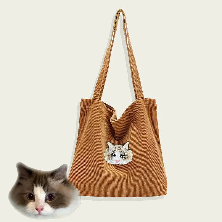 Custom Embroidered Pet Portrait Canvas Tote Bag