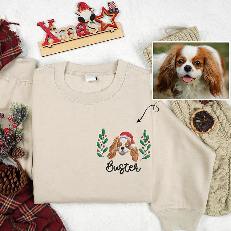 Custom Christmas Pet Face and Pet Name Sweatshirt Custom Dog Portrait Christmas Shirt