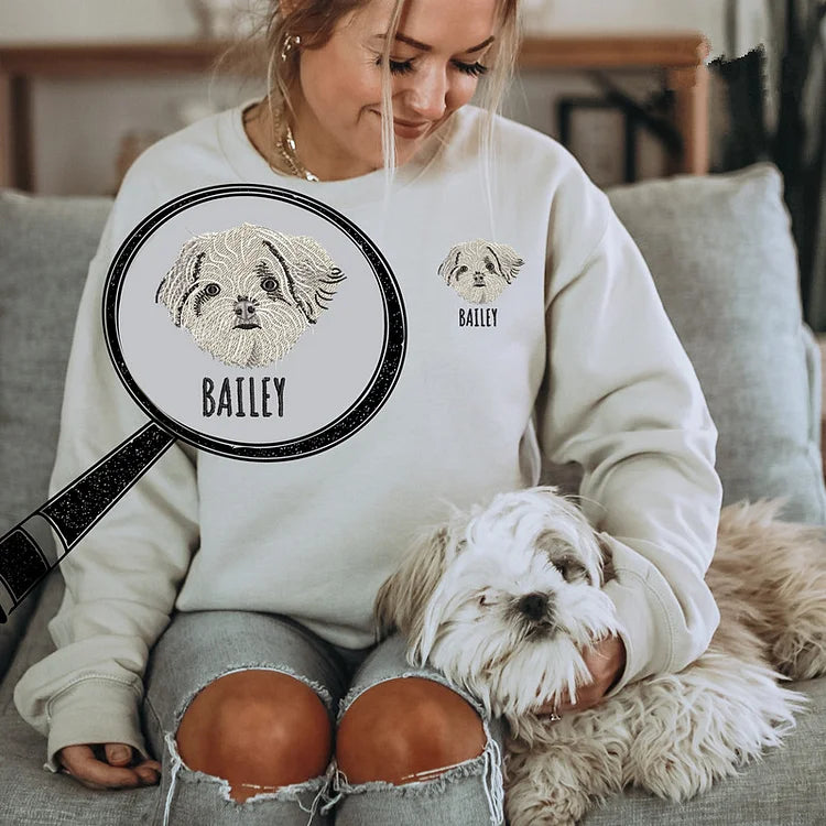 Custom EMBROIDERED Pet Sweatshirt, Pet Face Embroidery T-shirt Hoodie