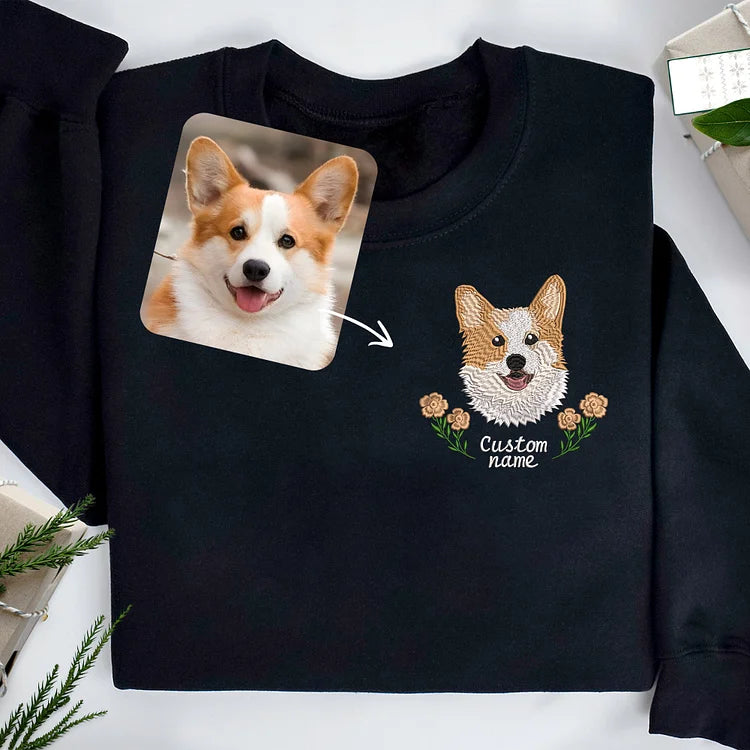 Custom Dog Portrait Embroidered Sweatshirt, Custom Pet Hoodie