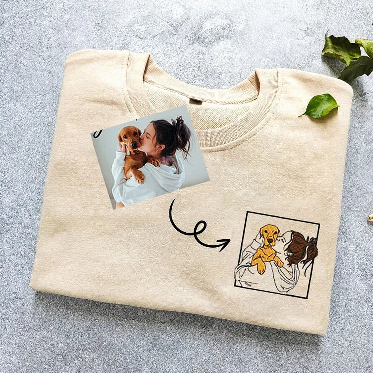 Personalized Dog Hoodie with Portrait from Photo, Embroidered Pet's Photo Sweatshirt