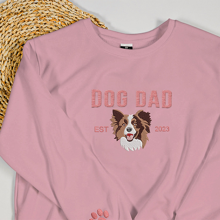 Custom Embroidered Varsity Dog Dad Sweatshirt or Hoodie Portrait from Photo