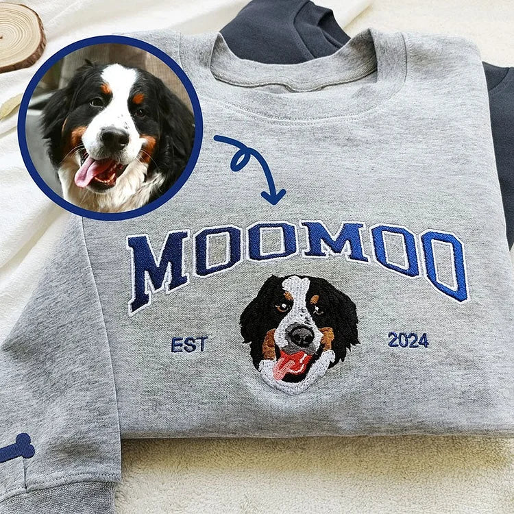 Embroidered Pet Portrait Photo Sweatshirt Custom Dog Hoodie T-shirt with Photo and Name