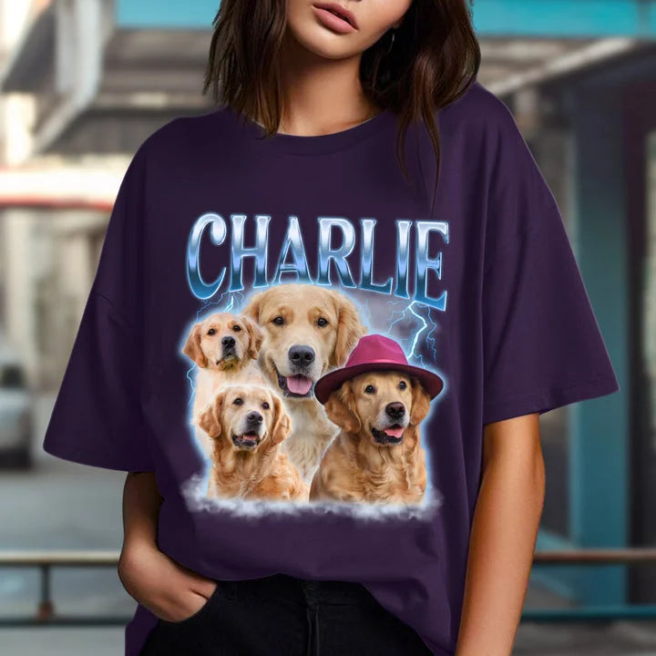 Custom Pet Face Printing Vintage Hip Hop T-shirt Sweatshirt Hoodie