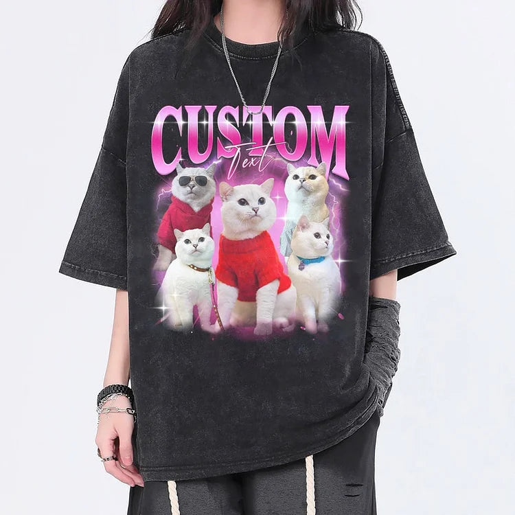 Custom Cat Dog Pet Vintage Unisex T-Shirt, Personalize Bootleg Retro 90's Tee Hoodie Sweatshirt