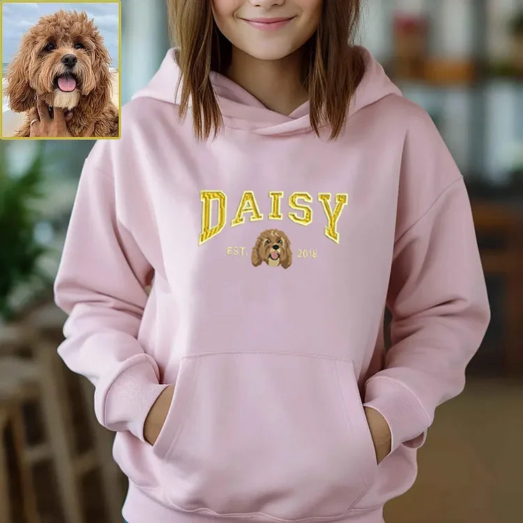 Personalized Embroidered Sweatshirt with Pets Name, Custom Dog Face Hoodie