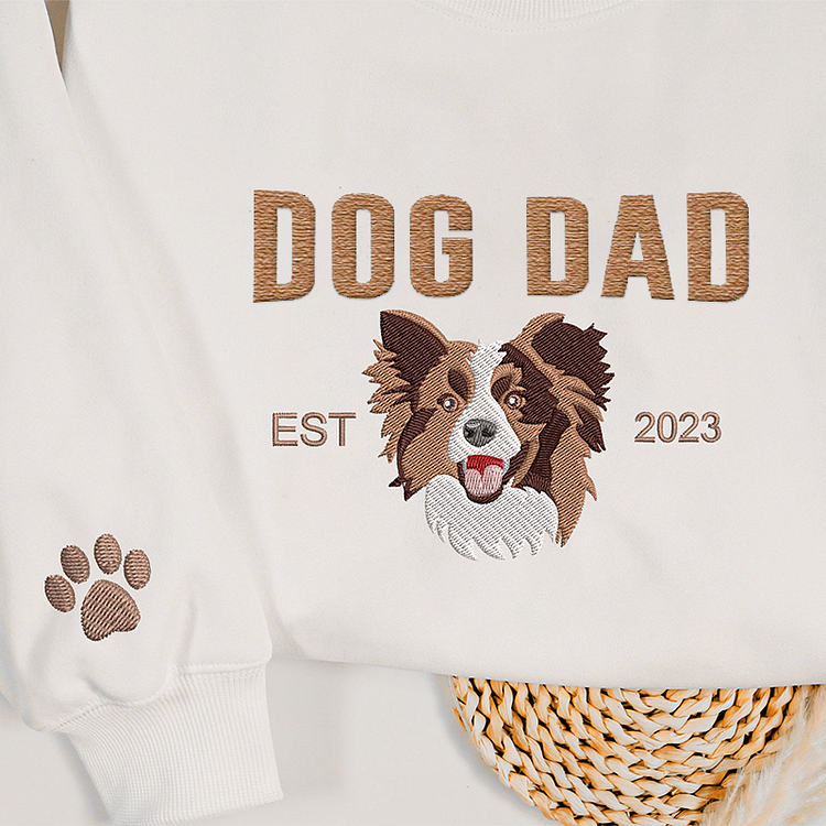 Custom Embroidered Varsity Dog Dad Sweatshirt or Hoodie Portrait from Photo