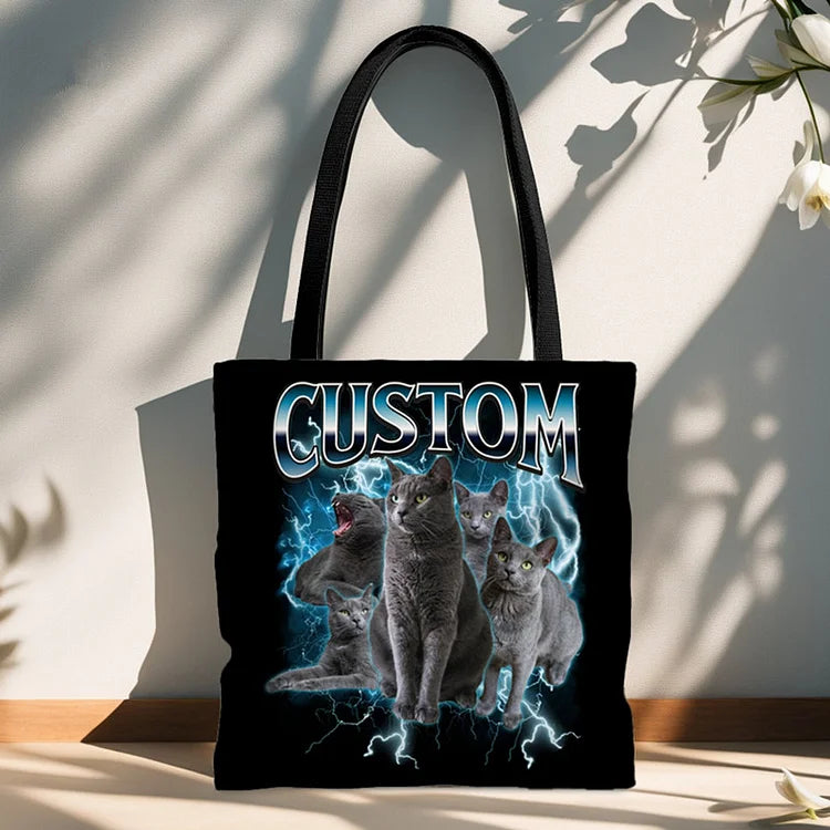 Retro Pet Tote Bag, Personalized Pet Tote, 90s Bootleg Custom Photo Tote Bag