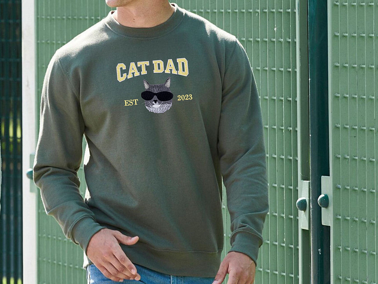 Custom Embroidered Varsity Cat Dad Sweatshirt or Hoodie Portrait from Photo